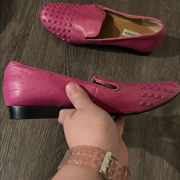 Steve Madden Hot Pink Studded Slip-On Loafers - Picture 2 of 5
